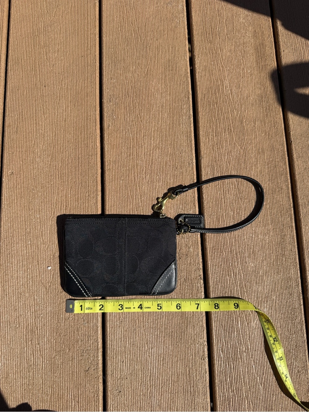 Coach Black Signature Wristlet with Leather Trim